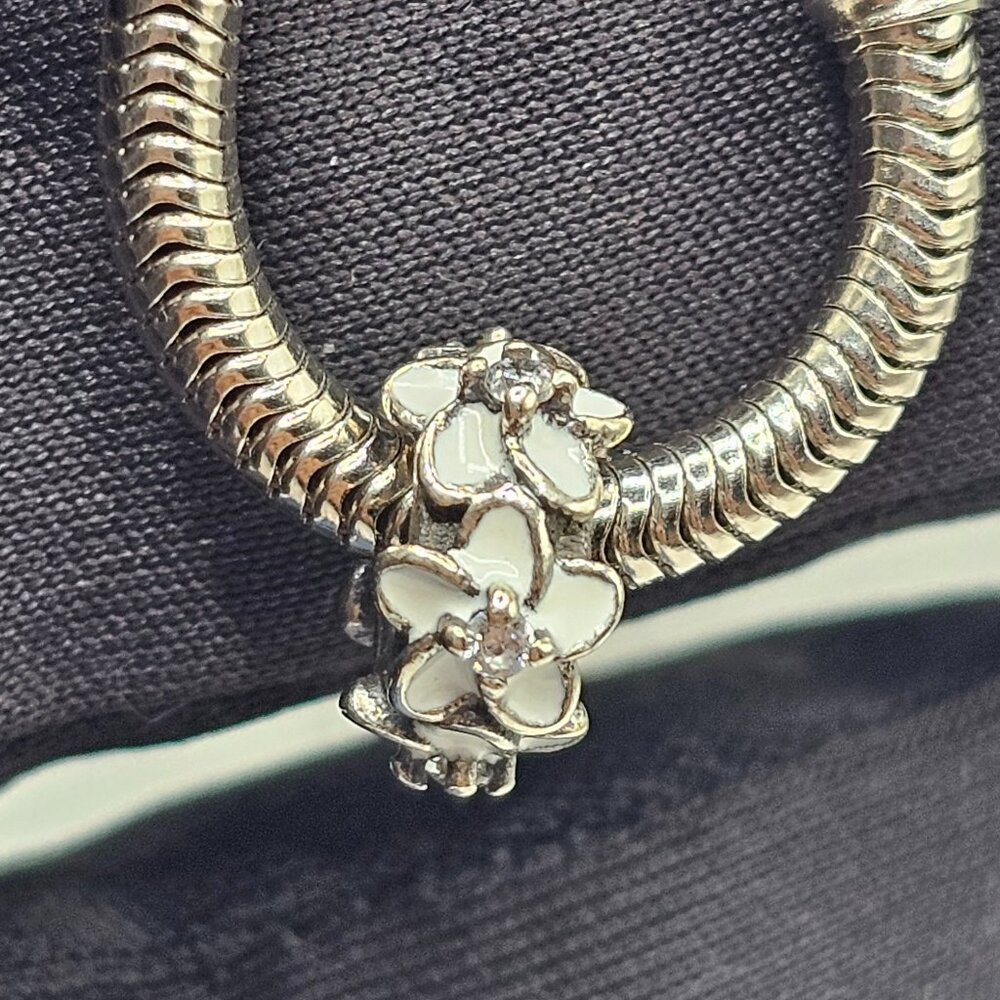 SILVER 925 WHITE FLOWER CZ SPACER CHARM